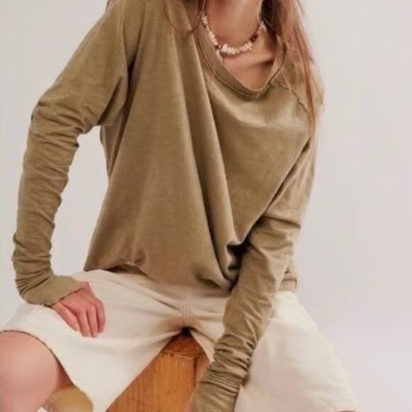 Free People Tops - Free People Tshirt arden tee long sleeve tunic womens Green (large) casual boho